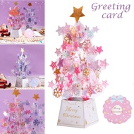 (ready stock) Christmas Tree Pop-Up Card 3D Card Christmas Greeting Card Christmas Gift Thanksgiving Card Transparent Stars Snowflakes