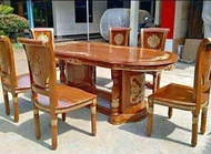 Meja makan set 6 kursi mewah modern meja makan oval 6 kursi meja makan Salina minimalis kayu jati