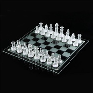 Glass International Chess Board With Chess Pieces Set, Crystal Chess Set