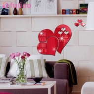[Ready Stock] Heart Shape Acrylic 3D Mirror Wall Sticker Self-adhesive Wallpaper Waterproof Living Room Background Wall Decor DIY Creative Wall Decals Mural