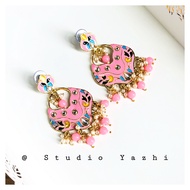 Gold Plated Meenakari Kundan Dangler Earrings - Indian Fashion jewellery - Indo western earrings