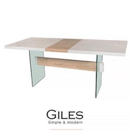 【obis】Giles強化玻璃伸縮餐桌/工作桌(白色鋼琴烤漆)