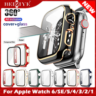 Case+Tempered Glass กระจกกันรอย For Apple Watch 6 กรณี 44mm 40mm กระจกนิรภัย Screen Protector coverage Bumper case for apple watch series 6 5 4 3 2 1 SE 38mm 42mm cover glass film acceccories