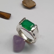 925 Perak Original Cincin Lelaki Batu Permata Zamrud Masak (7x9mm) 925 Pure Silver Green Stone Men Ring