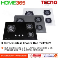 Tecno 3 Burners Glass Cooker Hob T23TGSV - LPG/PUB