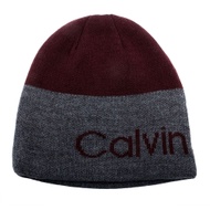 Calvin Klein CK 撞色橫條LOGO雙面兩用針織毛帽-紅灰