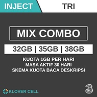 Inject Kuota TRI Mix Combo 32GB 35GB 38GB Paket Data Harian 1GB per Hari Internet 24 Jam 30 Hari Murah