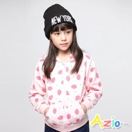 【Azio Kids 美國派】女童 外套 滿版草莓連帽口袋外套(粉)