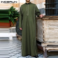 (Muslim) INCERUN Pria Longgar Muslim Jubah Panjang Timur Tengah Kemeja Arab Jubba Thobe