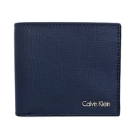 Calvin Klein 午夜藍壓紋防刮真皮雙折短夾