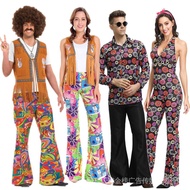 60s 70s Couples Retro Floral Hippies Cosplay Love And Peace Halloween Costume for Adult Party Fringed Native Night Club Outfit