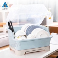 【AOTTO】日系廚房碗盤瀝水架 碗盤籃 碗盤收納箱(大容量 30L)粉藍