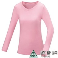 【ATUNAS 歐都納】熱流感V領女長袖保暖衣(A1UCAA03W淺粉紅/發熱衣/抑菌/抗臭/吸濕/乾爽/彈性服貼/親膚)