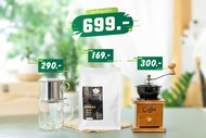เครื่องชงกาแฟดริป ชุดชงกาแฟ กาแฟดริป เซ็ทดริปกาแฟ ชุดทำกาแฟดริป ชุดดริปกาแฟ Coffee Drip Set เวียดนาม (กาชงสีเงิน+อุปกรณ์บดกาแฟแบบคลาสสิค)