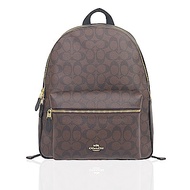 COACH 經典LOGO防刮皮革大後背包(深棕/黑色)