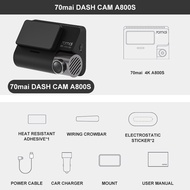70mai Dash Cam 4K A800S Dual Sight 70mai A800S GPS ADAS Front and Rear Car DVR 2160P 4K 24H Parking 140FOV