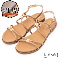 DIANA質感麻花編織牛皮2.5公分低跟圓頭S勾繫帶涼鞋-夏日百搭–棕