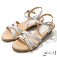 DIANA 3.5cm 質感牛皮編織線條交織楔型涼鞋-牛奶糖
