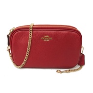 COACH 牛皮鏈帶雙層小斜背包(紅)