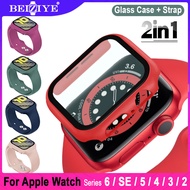 สายนาฬิกา + กระจกกันรอย สำหรับ Apple Watch 6 SE ซีรีย์ 5 4 3 2 1 40mm 44mm 38mm 42mm กระจกนิรภัย Screen Protector coverage Bumper Case for apple watch Series SE 6 5 4 3 2 1 สายนาฬิกา Replacement Silicone Sport Band