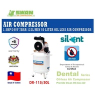 Swan DR 1.5HP 50Litre Oil-Free Silent Air Compressor (JKKP Certified)