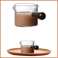 Glass Coffee Measuring Cup Measuring Cup with Wood-Made Handle Double Spouts Espresso Glass Shots Espresso Glass cingsg