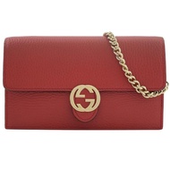 【GUCCI 古馳】WOC 經典雙G LOGO金鍊三用包(紅)