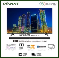DEVANT 50-inch 50UHD202 Smart 4K TV with Free Soundbar and Wall Bracket - Pre-loaded with Netflix, YouTube and Anyview Cast App