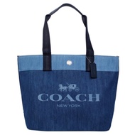 COACH單寧牛仔布馬車圖印大款肩背托特包