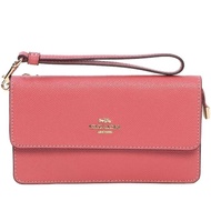 【COACH】莓果紅X卡其PVC LOGO中長夾手拿晚宴包