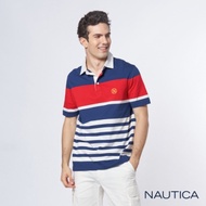 Nautica經典撞色條紋短袖POLO衫-紅藍
