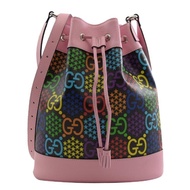 【GUCCI 古馳】GG Psychedelic 限定款經典雙G拼接大水桶包(粉)