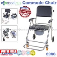 Medicus 698S / 698B Heavy Duty Foldable Commode Chair Toilet with Wheels Arinola with chair