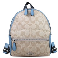 COACH 防潑水Logo前口袋雙拉鍊後背包(氣泡藍色)