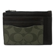 COACH 經典LOGO PVC/牛皮中性男款悠遊卡夾零錢包(夜幕綠)