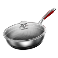KBH nonstick wok frying pan 316L stainless steel 28cm double honeycomb frying pan induction cooker gas stove general cooking pot