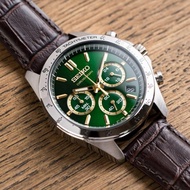 【SEIKO 精工】精工 宇宙軌跡三眼皮革腕錶/綠x深棕(SBTR017_M)