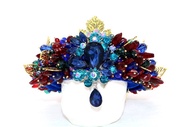 Blue crystals crown Beaded handmade tiara Multicolor royal diadem Bridal crown