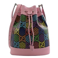 【GUCCI 古馳】GG Psychedelic 限定款經典雙G拼接大水桶包(粉)