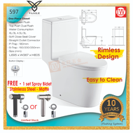 V597 | One-Piece S Trap Rimless Toilet Bowl With Soft Close Cover *FREE Stainless Steel Spray Bidet* (Vasile)
