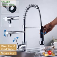 YALEER Kitchen Faucet Basin Sink Faucet Stainless Steel 3 Handles Spring Single Lever Pull Out Sink Tap Spray Hose Hot Cold Water Mixer Brass Kitchen Water Tap
