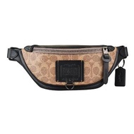 【COACH】COACH專櫃款 RIVINGTON 7系列印花LOGO SIGNATURE塗層PVC皮革鑲飾腰包(卡其)