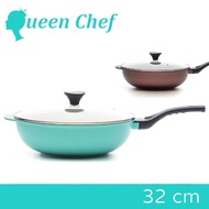 【Queen Chef】韓國礦岩鈦合金鑄造不沾鍋炒鍋32cm(含鍋蓋)