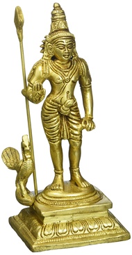 Gangesindia Brass Standing Murugan Lord Kartikeya Statue (7.62 cm,6.35 cm, 17.15 cm)