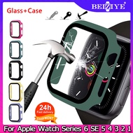 กระจกกันรอย Case + Tempered Glass Film For Apple Watch Series 6 SE 5 4 กระจกนิรภัย Band 40mm 44mm Smart Watch Screen Protector coverage Bumper Case for Series 3 2 1 38mm 42mm กรณี Screen Protector Film GLASS CASE