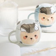 Large Capacity Cute Bear Ceramic Mug Coffee Cup for Friends Couples Gift Christmas Ornament(White)