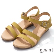 DIANA 4cm 質感牛皮環踝皮帶釦飾羅馬涼鞋-異國風情-黃
