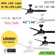 Acorn Ceiling Fan With LED Light 42 48 inch Black White AC101 Remote Control Kit With Regulator Bedroom Living Room Home