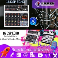 BOMGE 6 channel dj audio mixer  with MP3 USB Bluetooth, stereo record, 48V phantom power, 5V power supply,16 DSP Echo effects Mixer for Live, Music, Karaoke, Podcast