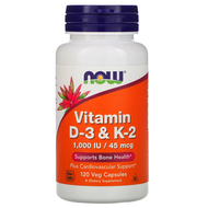 Now Foods Vitamin D3 &amp; K2 (120 VCaps) [1000 IU / 45 mcg]
